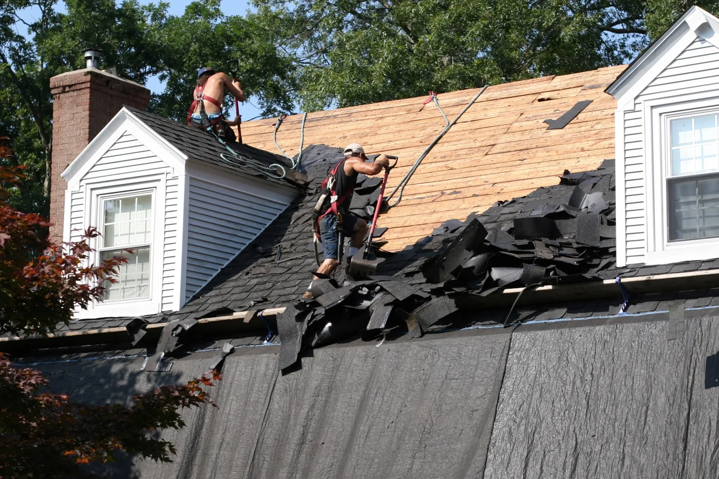 Roof tear-off after storm damage in Southwest Indiana