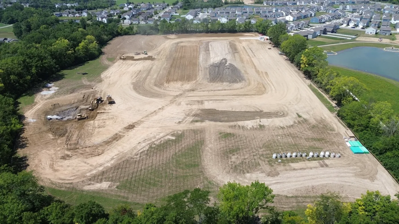 Aerial view of a commercial site being prepared in Daviess County, Indiana